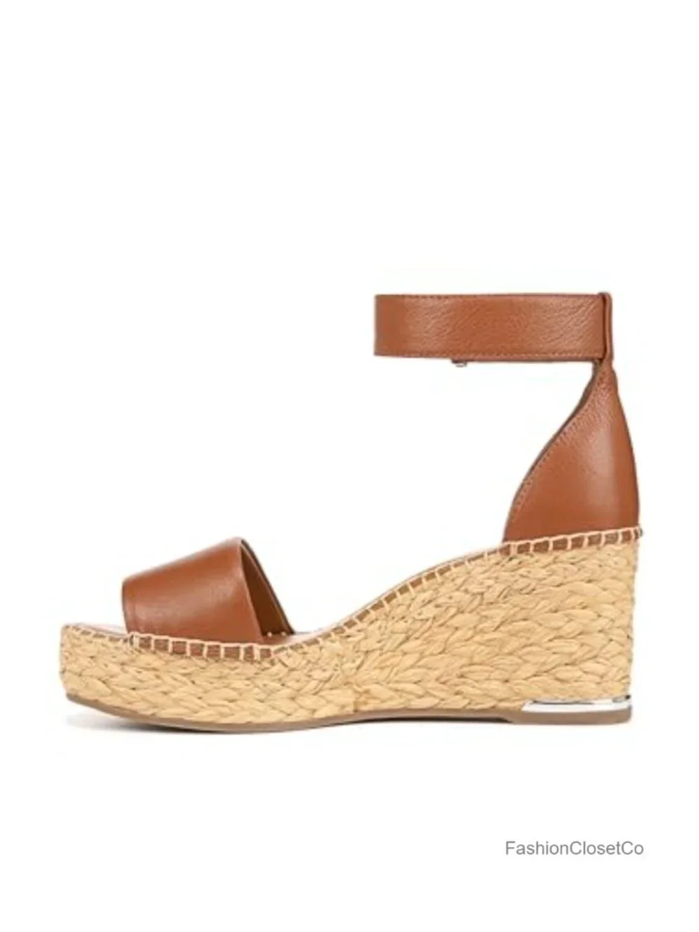 Leather Wedge Sandals with Raffia Wrap & Ankle Strap
